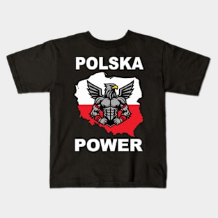 Polska Power, cool Poland design with white eagle Kids T-Shirt